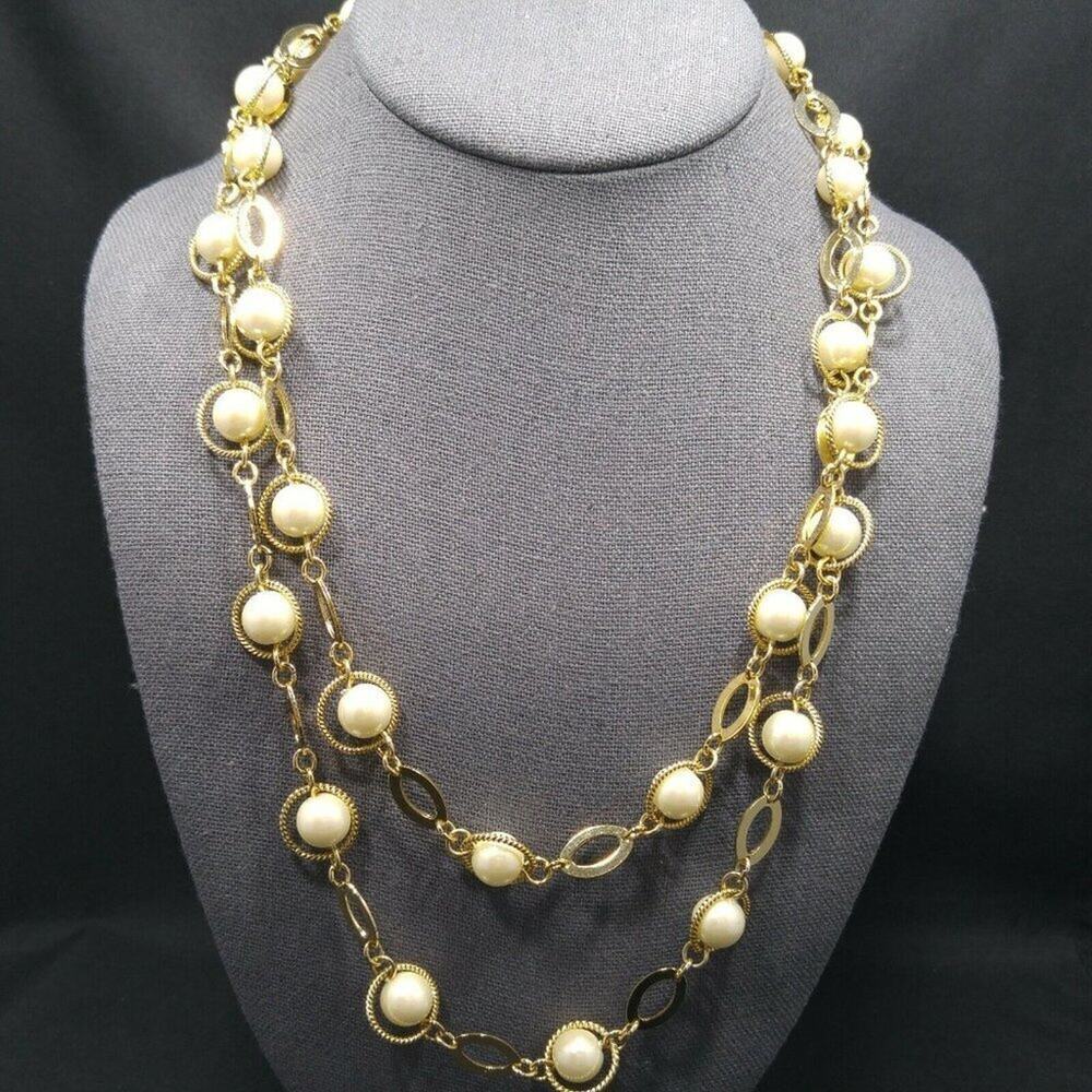 Talbots Faux Pearl Gold Tone Double Strand Necklace, 22 Inches